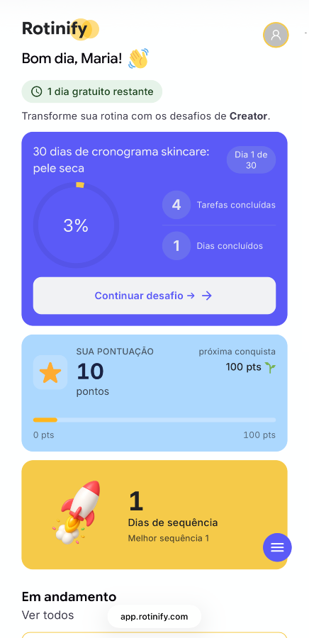 Demonstração do app Rotinify no celular